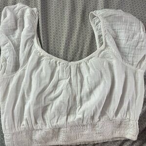 American Eagle Outfitters Cream Smocked Blouse